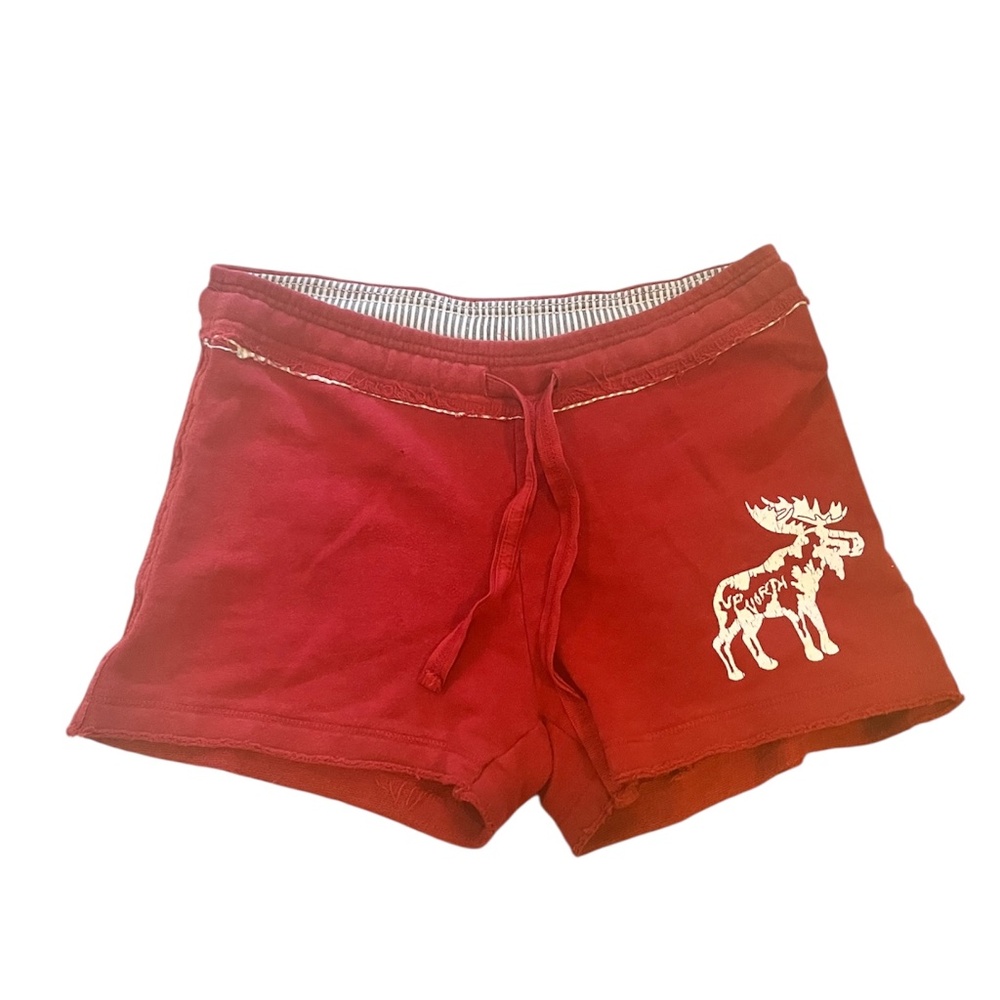 Camp David Red Cotton Shorts with Up North Moose Graphic | Size Small